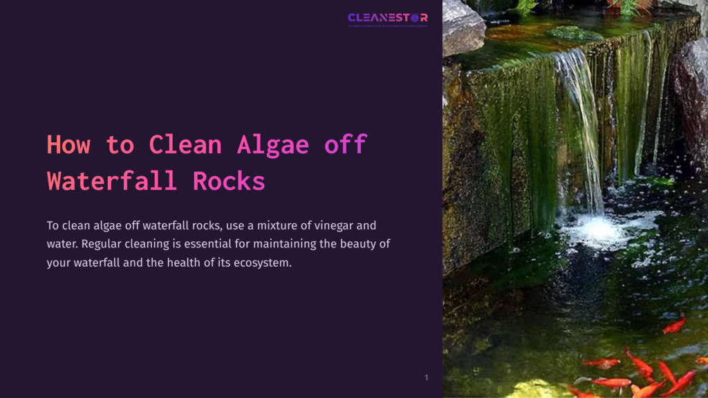 A Cascading Waterfall With Green Algae-Covered Rocks, Surrounded By Clear Water And Vibrant Goldfish, Highlighting Natural Beauty.
