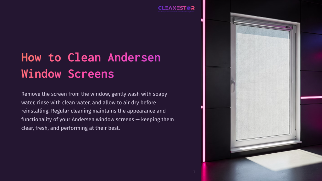 1 How To Clean Andersen Window Screens A Modern Window With A Light Filter Screen, Framed In Black, Set Against A Purple Background. Natural Light Illuminates The Scene.