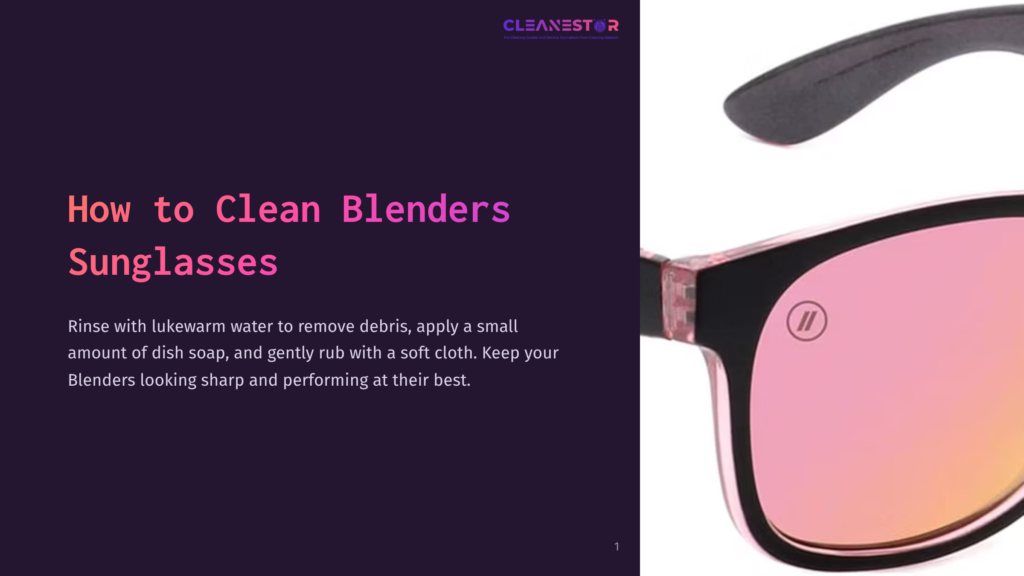A Close-Up Of Pink-Tinted Sunglasses With A Black Nose Bridge And Frame, Displayed On A Purple Background With Text Instructions.