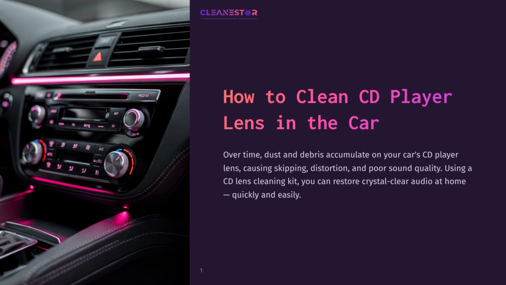 Close-Up Of A Car'S Dashboard With A Cd Player And Control Panel, Featuring Sleek Design And Ambient Purple Lighting.