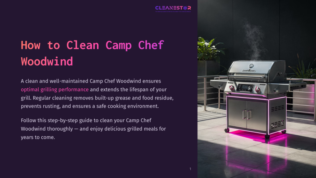 A Gleaming Stainless Steel Camp Chef Woodwind Grill Sits Outdoors At Dusk, Illuminated By Pink Led Lights. Steam Rises From The Grill, Suggesting It&Amp;Apos;S In Use.