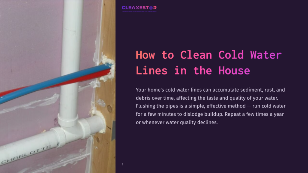 Close-Up Of White Pvc Pipes And A Red And Blue Pex Water Line Connected Behind A Wall, With White Sealant Visible. The Cleanestor Logo Is In The Top Right Corner.