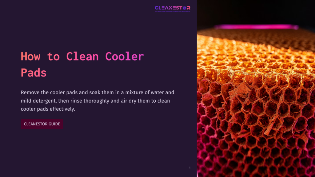 1 How To Clean Cooler Pads Close-Up Of A Honeycomb Cooler Pad With Debris, Illuminated By Pink And Orange Light, Illustrating How To Clean Cooler Pads.