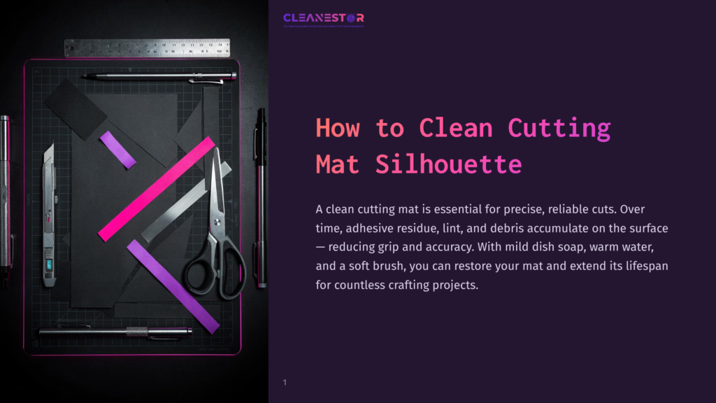A Cutting Mat With Scattered Tools Including Scissors, A Ruler, And A Brush, Displayed On A Dark Background With Vibrant Pink Accents.