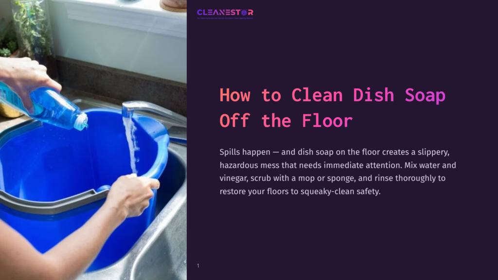 A Person Pouring Water Into A Blue Bucket Placed Next To A Sink, With A Sponge And Dish Soap Visible Nearby.