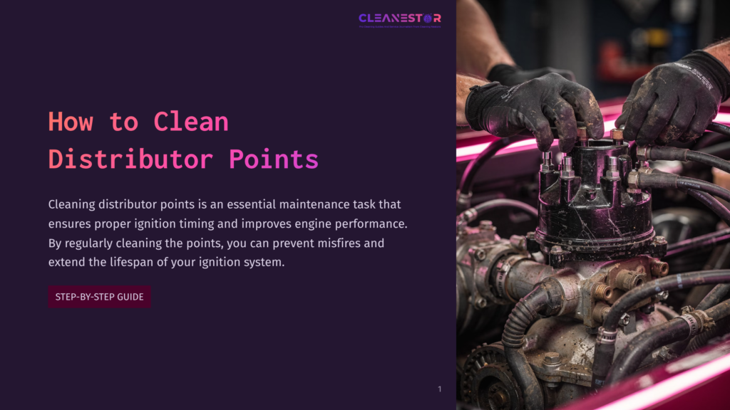 Close-Up Of Hands Wearing Gloves Working On A Car'S Distributor Points, With A Pink-Lit Engine Bay And Dark Tools Visible.