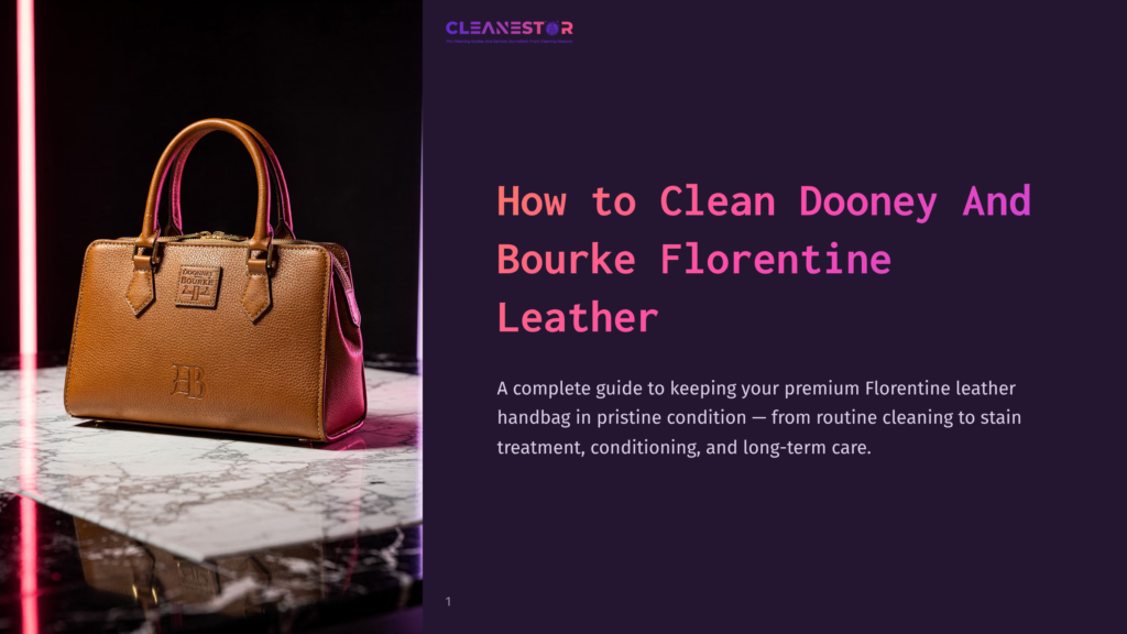 A Luxurious Brown Dooney &Amp; Bourke Florentine Leather Handbag Sits On A Marble Surface, With The Brand Logo Visible. The Image Is Part Of A Guide On How To Clean And Care For Florentine Leather.