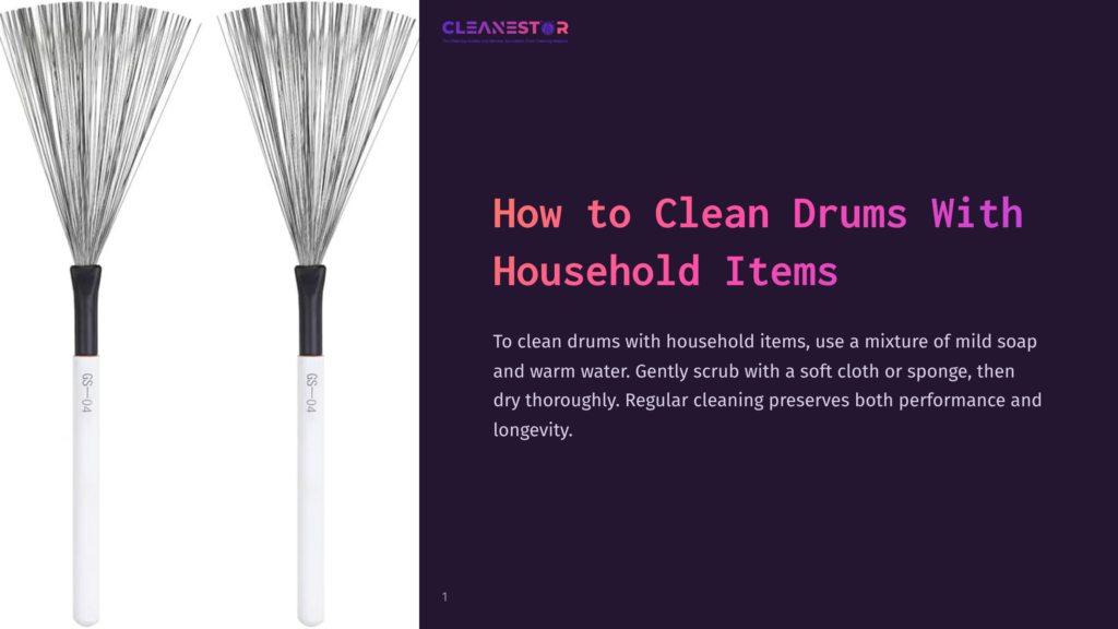A Grey Drum Cleaning Brush With A White Handle Against A Dark Purple Background, Showcasing Its Bristles And Design.