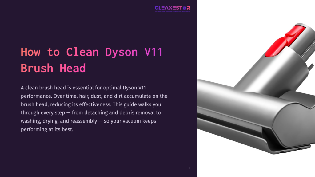 Close-Up Of A Silver Dyson V11 Brush Head Against A Purple Background, Highlighting The Sleek Design And Bristle Arrangement.