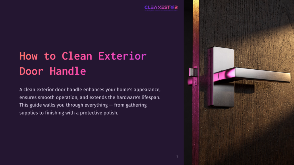 Close-Up Of A Modern, Brushed Metal Exterior Door Handle With A Sleek Design, Illuminated By Vibrant Pink And Purple Light, Hinting At A Cleaning Guide.
