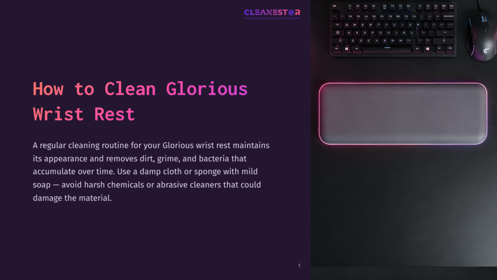 A Dark Workspace Featuring A Mechanical Keyboard, A Sleek Wrist Rest With Pink Lighting, And A Purple Background.