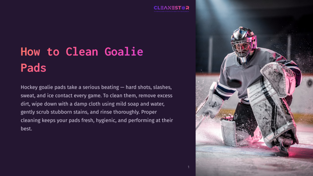 A Goalie In Full Hockey Gear, Wearing A Mask And Pads, Dives To Make A Save On An Ice Rink With Colorful Lighting.