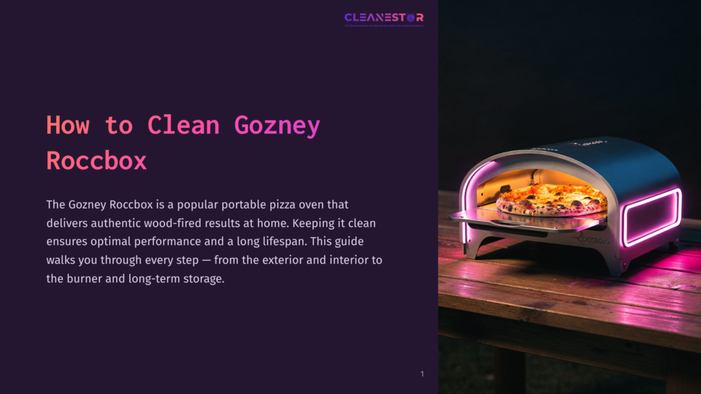 A Gozney Roccbox Pizza Oven With A Vibrant Pink Glow, Displaying A Freshly Baked Pizza Inside, Set Against A Dark Background.
