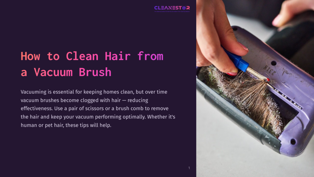 A Person Using Scissors To Trim Hair From A Vacuum Brush, Showcasing A Close-Up Of Tangled Hair And The Brush'S Bristles.
