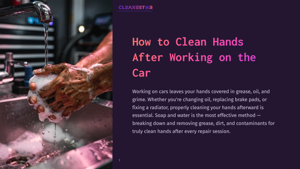 Hands Covered In Soap And Grime Are Being Rinsed Under A Running Faucet In A Stainless Steel Sink, Illustrating How To Clean Hands After Working On A Car.