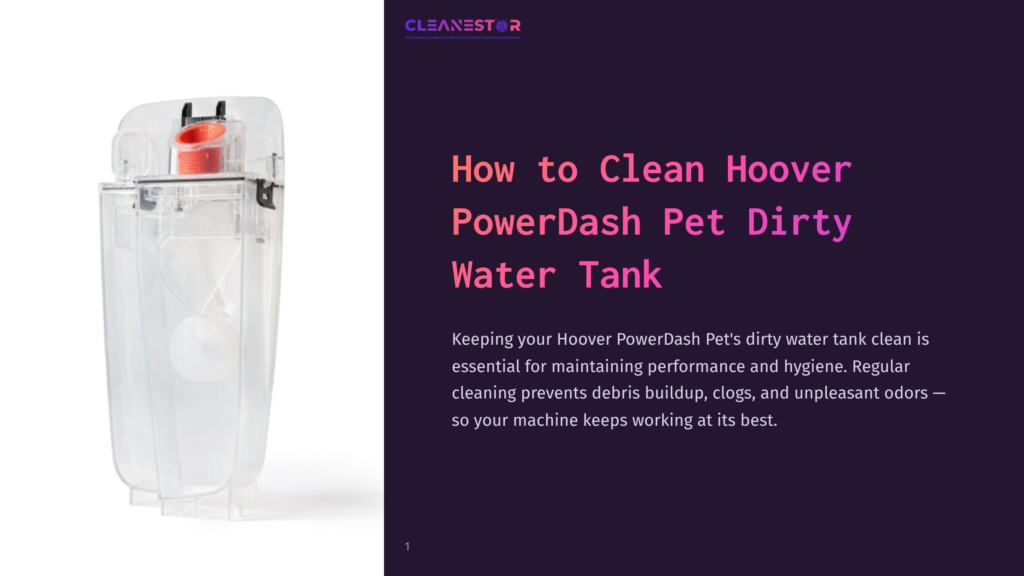 Close-Up Of A Clear Plastic Hoover Powerdash Pet Dirty Water Tank, Showing Internal Components And A Red Cap. The Tank Is Empty And Clean, Ready For Use.