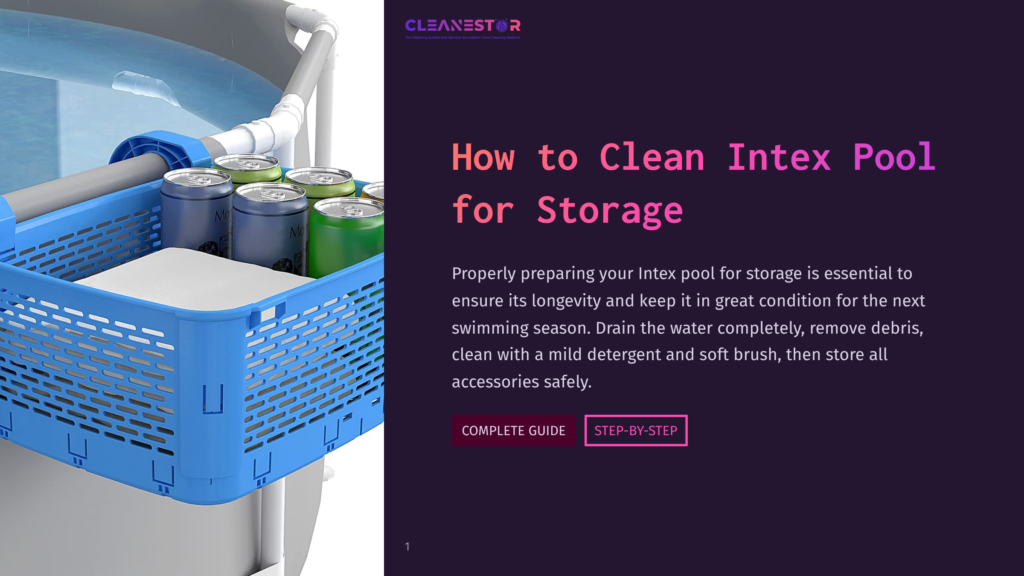 1 How To Clean Intex Pool For Storage A Blue Plastic Basket Filled With Cans Sits On The Edge Of A Partially Filled Intex Pool, With The Text &Quot;Cleanestor&Quot; And &Quot;How To Clean Intex Pool For Storage&Quot; Visible.