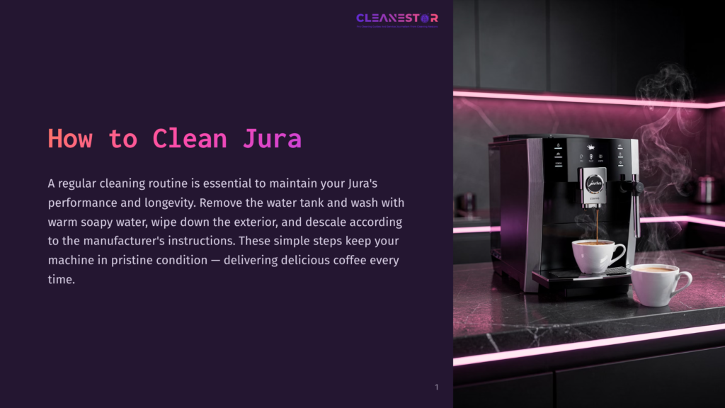 A Sleek Black Jura Coffee Machine Sits On A Dark Countertop With Pink Ambient Lighting, Showcasing A Modern, Clean Aesthetic.