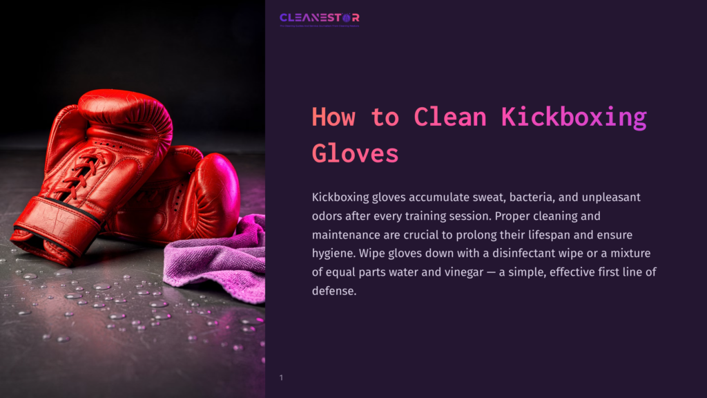 Red Kickboxing Gloves Rest On A Dark Surface, Surrounded By Droplets Of Water, Against A Vibrant Purple Background.