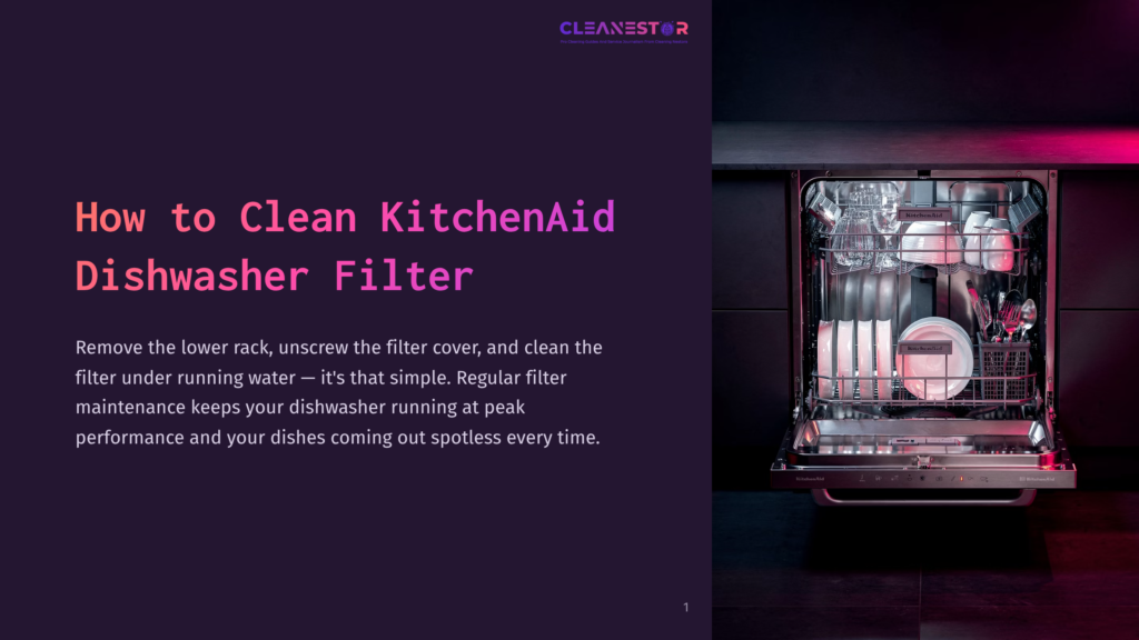A Kitchenaid Dishwasher With The Lower Rack Removed, Displaying Clean Dishes And A Visible Filter Area On The Bottom.
