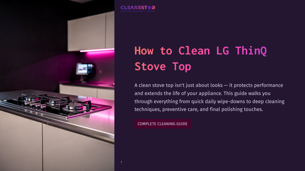 1 How To Clean Lg Thinq Stove Top Modern Lg Thinq Stove Top With A Sleek, Stainless Steel Surface And Four Burners, Set Against A Dark, Minimalist Kitchen Background With Vibrant Pink Under-Cabinet Lighting.