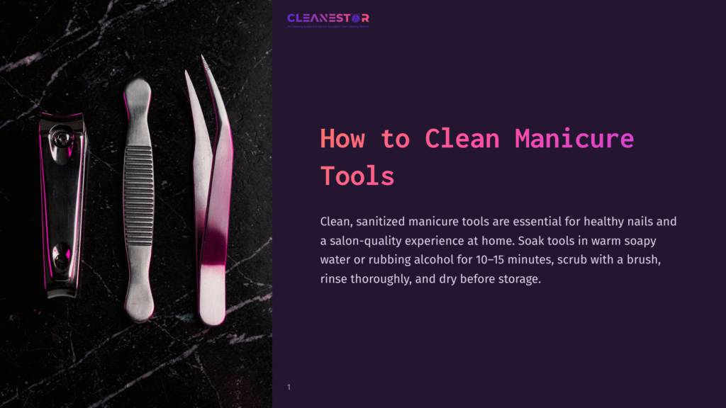 Three Manicure Tools On A Dark Surface: A Sleek Nail Clipper, A Curved Tweezer, And A Nail File, Featuring A Gradient Of Purple Hues.