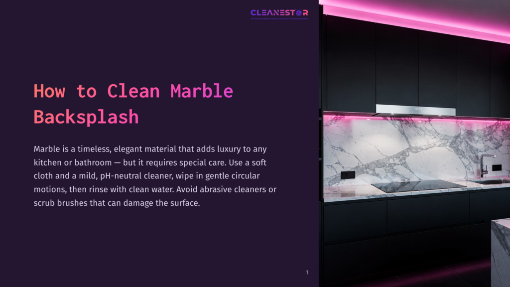 Modern Kitchen With Black Cabinets, A White Marble Backsplash Illuminated By Pink Led Lights, And A Sleek Induction Stovetop.