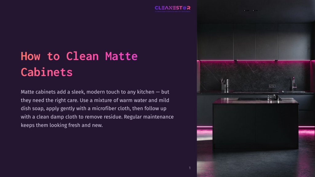 1 How To Clean Matte Cabinets Modern Matte Black Kitchen Cabinets With Vibrant Pink Led Under-Cabinet Lighting. The Image Shows A Sleek Island And Countertop, With Text &Quot;How To Clean Matte Cabinets&Quot; Overlaid.