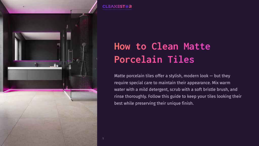 Modern Bathroom With Matte Porcelain Tiles, Featuring Dark Walls, Sleek Fixtures, And Soft Purple Lighting Under The Vanity.