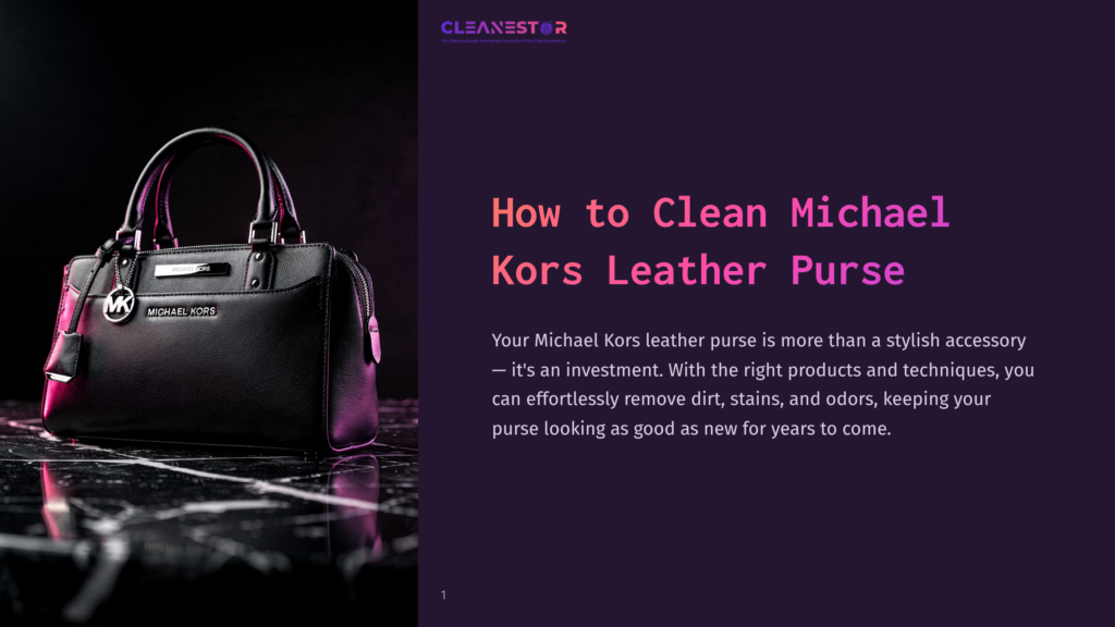 A Luxurious Black Michael Kors Leather Purse Sits On A Dark, Glossy Marble Surface, Reflecting The Light. The Bag Features A Prominent Mk Logo Charm And A Silver Zipper.