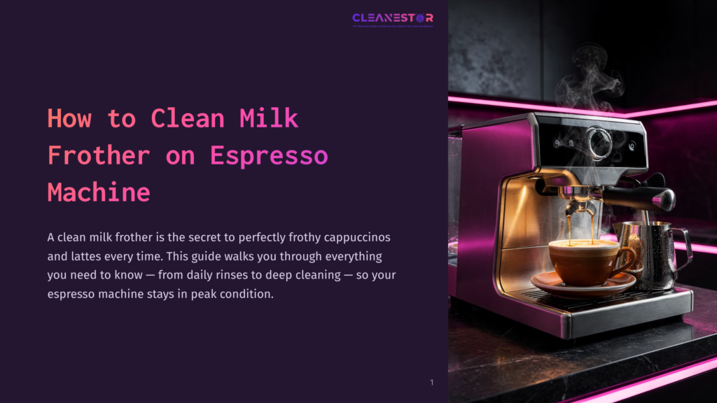 Close-Up Of A Sleek Espresso Machine With A Milk Frother, Featuring A Vibrant Purple Design, Alongside A Cup Of Cappuccino.