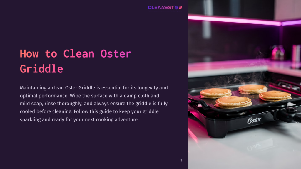 A Black Oster Griddle With Golden Pancakes On It, Set On A Modern Kitchen Countertop With Pink And Gray Accents.