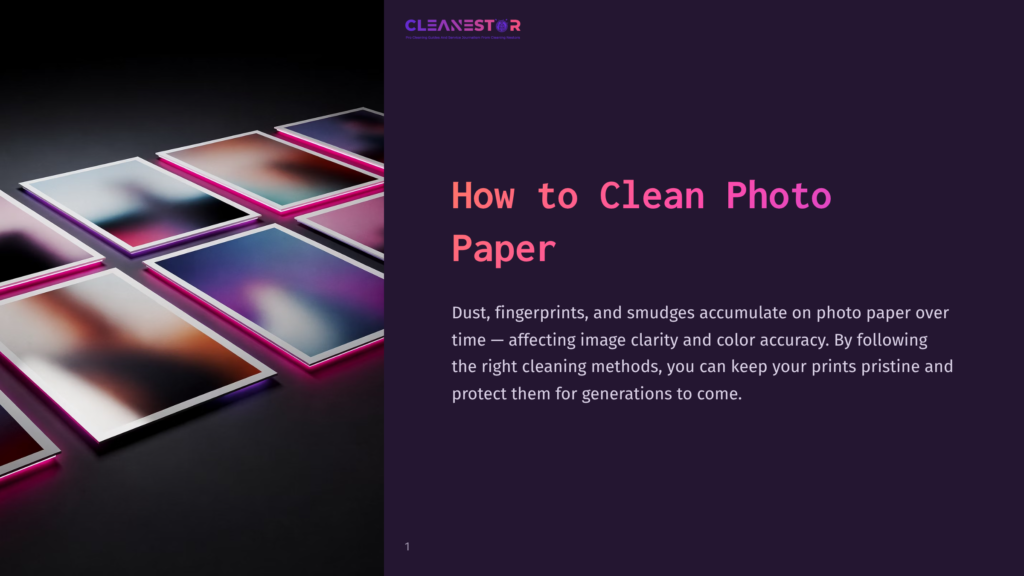 How To Clean Photo Paper&Quot; Title Text With A Dark Background And Rows Of Colorful, Abstract, Blurred Photographs With Glowing Pink And Purple Edges.