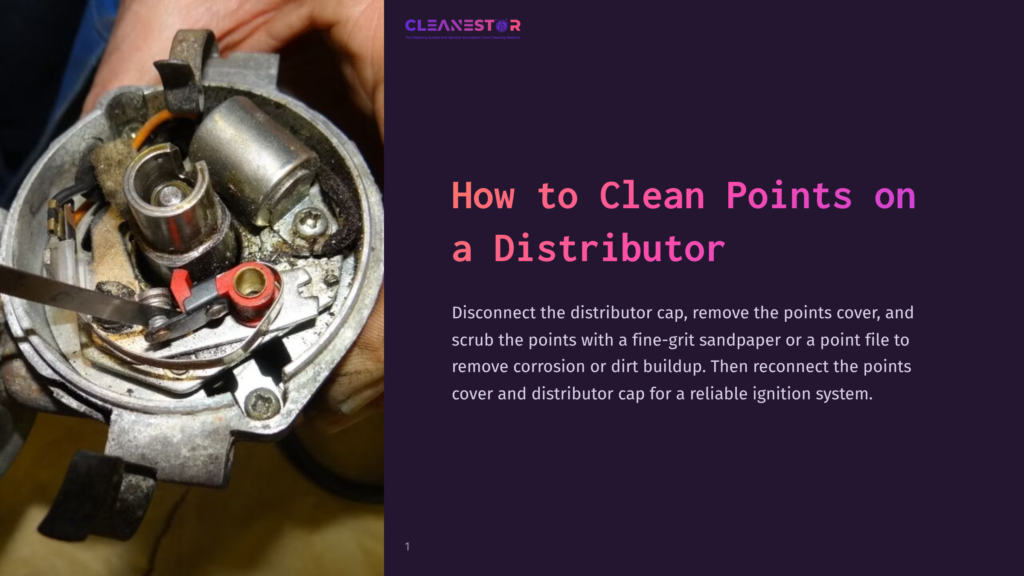 A Close-Up Of A Hand Holding A Distributor Cap, Showing Points, Wires, And Tools Like A File, With Metallic And Plastic Components Visible.