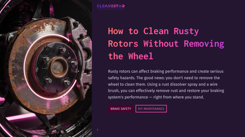 Close-Up Of A Rusty Car Brake Rotor With A Bright Pink Glow Around The Edge, Indicating A Need For Cleaning And Diy Maintenance.