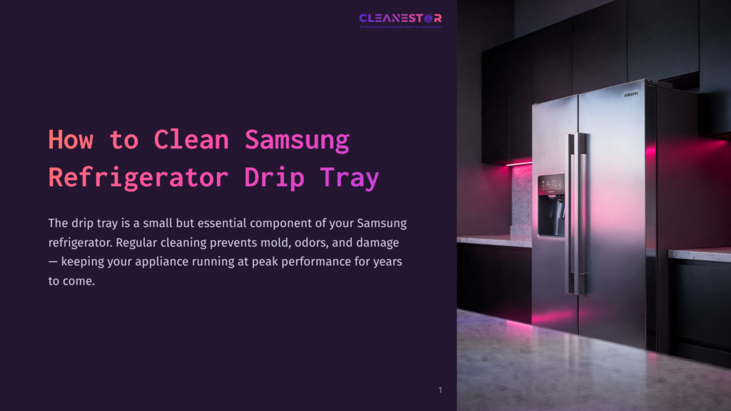 A Sleek Stainless Steel Samsung Refrigerator With Pink Backlighting, Set Against A Dark Wall In A Modern Kitchen Layout.
