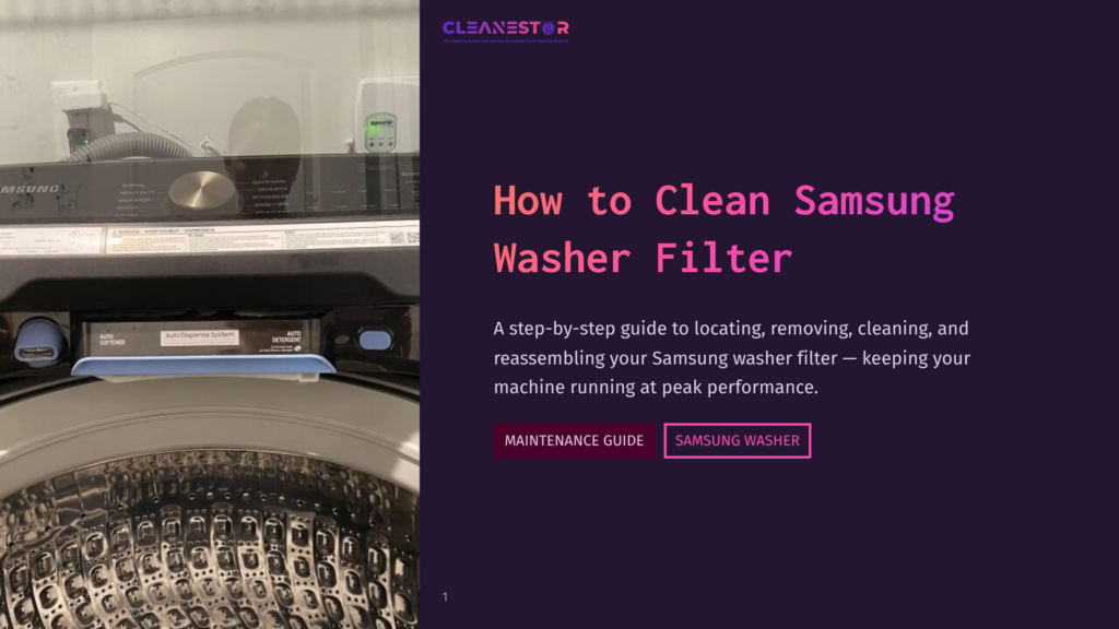 Samsung Washing Machine With An Open Filter Access Panel, Displaying A Clean Filter And Surrounding Grey And Black Controls.