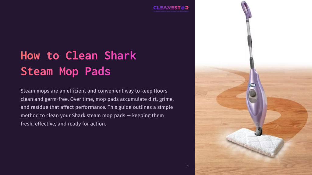 A Shark Steam Mop With A White Cleaning Pad Is Positioned On A Wooden Floor, Showcasing Its Sleek Purple Design And Modern Features.