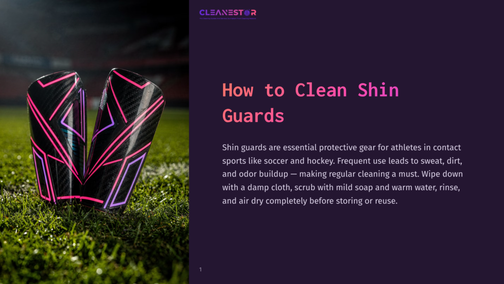 1 How To Clean Shin Guards Close-Up Of Modern Shin Guards With A Black Carbon Fiber Pattern And Bright Pink And Purple Geometric Accents, Resting On A Green Sports Field.