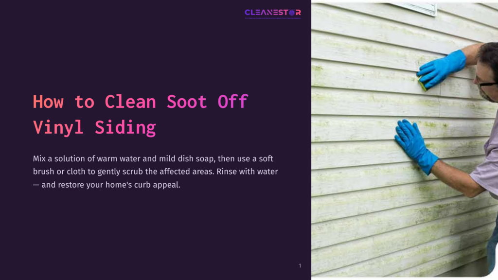A Person In Blue Gloves Scrubs A Light-Colored Vinyl Siding Wall With A Sponge, Demonstrating A Cleaning Technique.