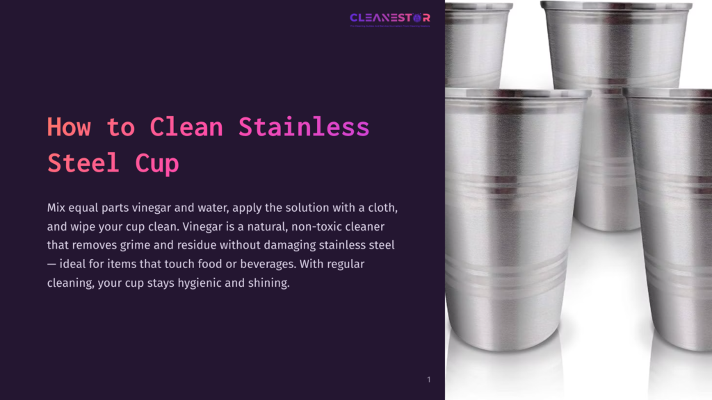 A Close-Up Of Stacked, Shiny Stainless Steel Cups With Ribbed Detailing, With Text Overlay &Quot;How To Clean Stainless Steel Cup&Quot;.