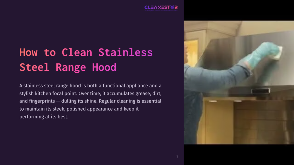 A Person Cleaning A Stainless Steel Range Hood With A Cloth, Showcasing Shiny Metal And A Modern Kitchen Setting.