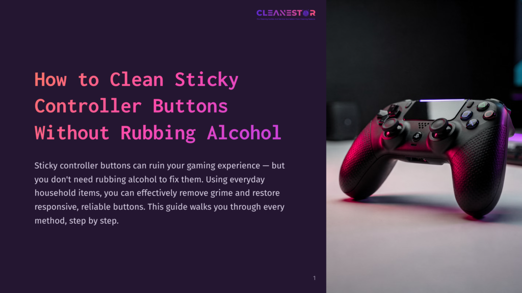 1 How To Clean Sticky Controller Buttons Without Rubbing Alcohol A Black Gaming Controller With Textured Grips Is Placed On A Purple Gradient Background, Highlighting Its Buttons And Features.