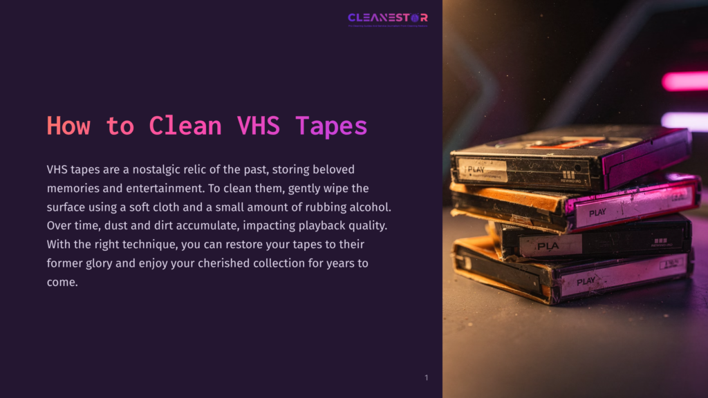 1 How To Clean Vhs Tapes Stack Of Vintage Vhs Tapes With &Quot;Play&Quot; Labels, Showing Wear And Tear, On A Dark, Textured Surface With A Blurred Neon Background, Suggesting Retro Media Preservation.