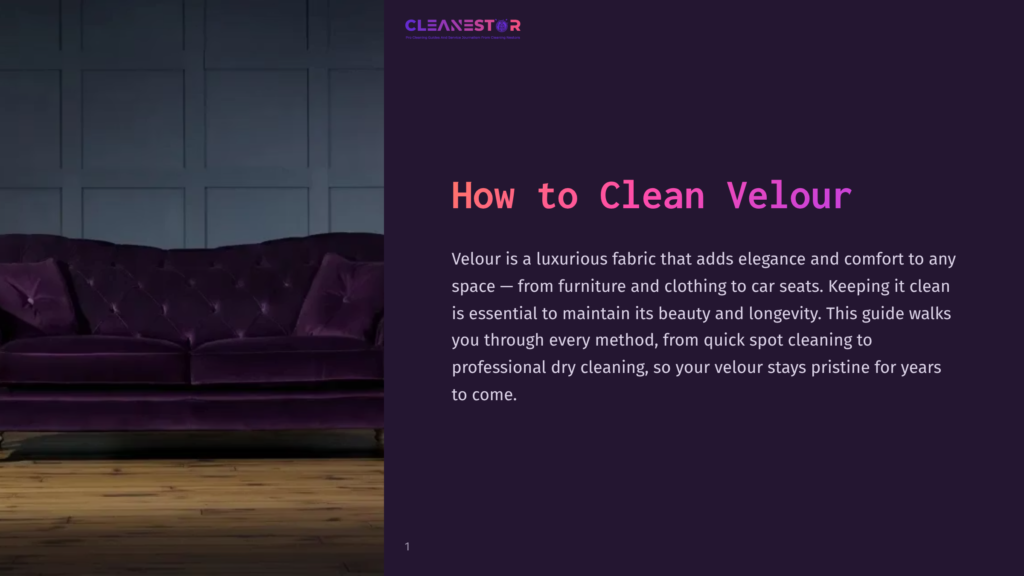 1 How To Clean Velour Luxurious Purple Velvet Sofa With Deep Button Tufting Sits On A Wooden Floor In A Dimly Lit Room, With The Text &Quot;How To Clean Velour&Quot; Visible.