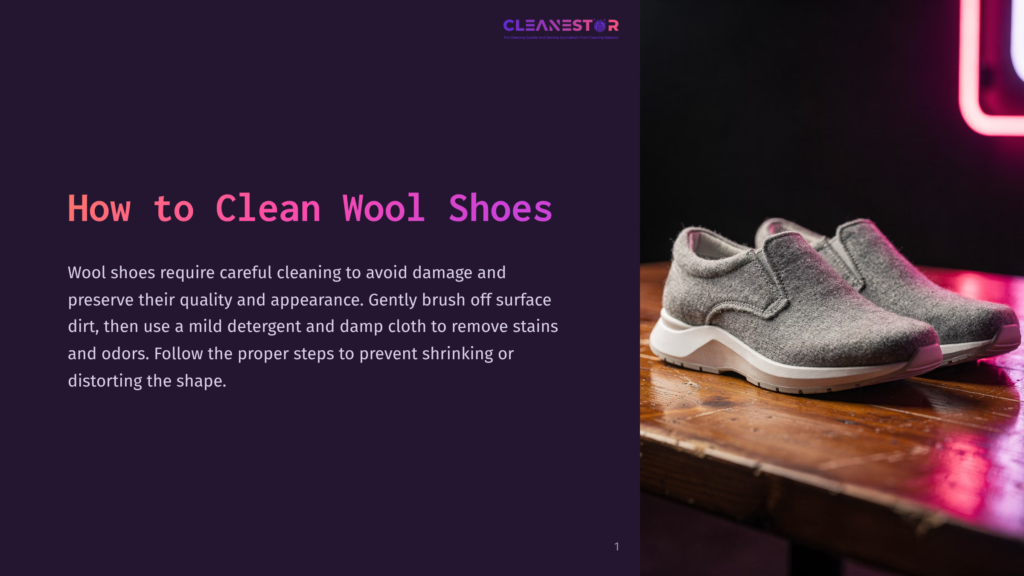 A Pair Of Grey Wool Slip-On Shoes With White Soles Rests On A Rustic Wooden Table, With A Pink Neon Light Glowing Softly In The Background.