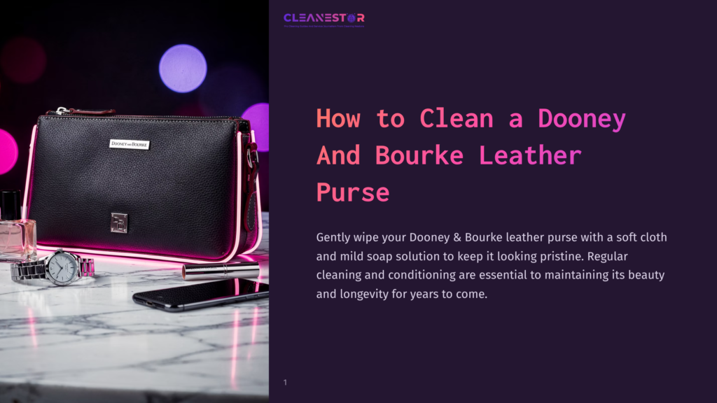 A Black Dooney &Amp; Bourke Leather Purse Rests On A Marble Surface, Accompanied By Cleaning Tools And Soft Cloths In A Visually Neat Arrangement.