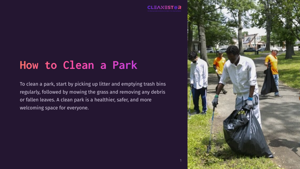 A Person In A White Shirt Gathers Trash In A Black Bag In A Green Park, With Others In The Background, Under Sunny Skies.