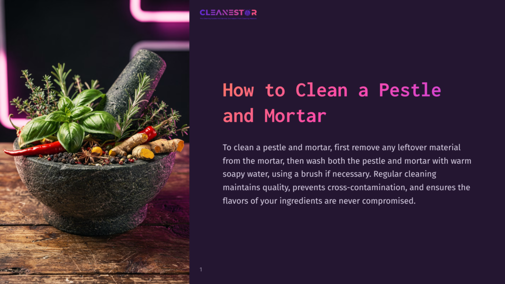 A Dark Stone Pestle And Mortar Filled With Herbs And Red Chilies, Set Against A Softly Lit Background With Purple Accents.