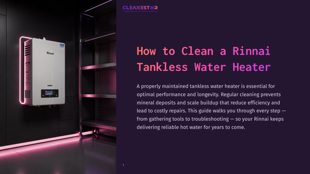 Tankless Water Heater Mounted On A Wall With A Modern Design, Surrounded By A Sleek Black Backdrop And Pink Lighting Effects.